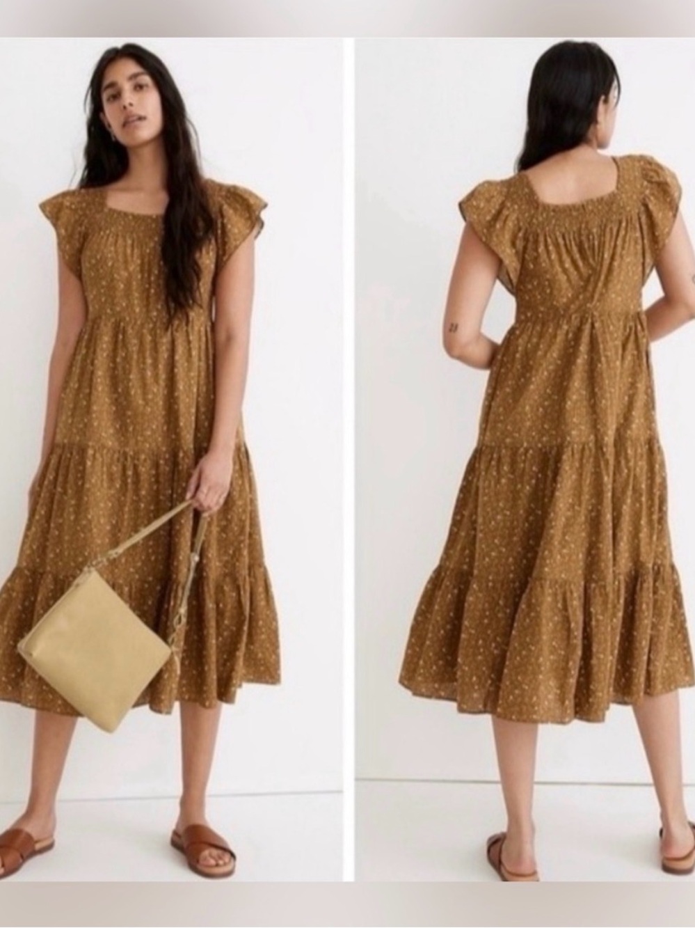 Madewell Gold Speckled Tiered Midi Dress